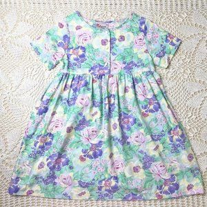 Vintage 1990s Girls Will Be Girls 8-10 Years Floral Short Sleeve Day Dress